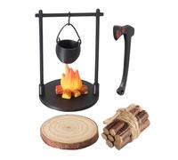 Miniature Campfire Set - Fornello Casa Bambole & Cucina | Fornello Appendibile Teiera Ascia Legna Blocco - Giardino Fatato Camping Decorazione - Mini Paesaggio Giocattolo per Bambole