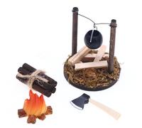 Miniature Campfire Toy - Wooden Prop Object, Realistic Pretend Play Fire Pit Designs, Durable Landscape Model Kits Structures, Educational Demonstration Accessories - For Doll House Decor Styling
