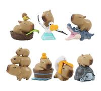 Miniature Capybara Figures - Set of 7 Small Capybara Animal Figurines, Detailed Cute Expressions, Miniature Collectible Decor | Computer Desk Bedside Shelf Ornament Gift for Kids Teens Adults Collect