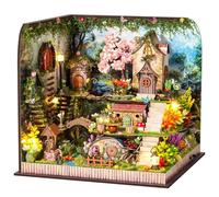 Miniature Casa, Magico con Mini Giardino Libreria con Luce LED e Carillon Decorazione per Libreria Stile Vintage con Piante Verdi e Fiori Regalo Creativo per Adulti e Adolescenti