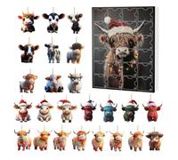 Miniature Cow Decor - 2D Acrylic Christmas Ornaments, Animal Charm Pendants, 24 Day Countdown, Hanging Accessory for Tree, Wall, Creative Christmas Countdown, Holiday Fun