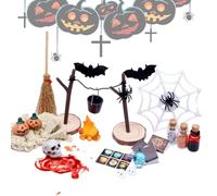 Miniature della casa delle bambole di Halloween,Set di Giocattoli Horror di Halloween con Statuetta di Pipistrello con Teste di Teschi di Zucca 27 Pezzi | Mini per case delle bambole riutilizzabili a