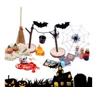 Miniature di Halloween per casa delle bambole - 27 Pezzi Set di Giocattoli Horror con Figurine di Pipistrello Teste di Teschi di Zucca,Mini per casa delle bambole con paesaggio da giardino di Hallowee