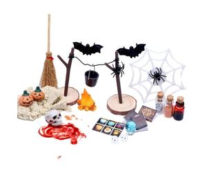 Miniature di Halloween per casa delle bambole | Set di 27 figure di Halloween in miniatura giocattolo del terrore | Mini per la casa delle bambole con paesaggio del giardino per manuale