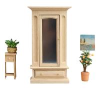 Miniature Doll House - 1:12 Scale Wooden Closet With Mirror, Detailed Mini Set, Craft Accessory For DIY Projects | Birthday Holiday Home Room Display Collection