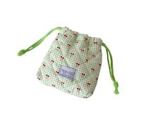 Miniature Gingham Cherrys Print Drawstring Storage Bag Portable Travel Organizers for Small Belongings Grids Pattern Storage Bag