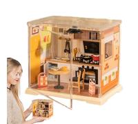 Miniature House Kit, Mini Coffee Shop Building with Realistic Furniture and Kitchen Accessories, Handmade Assembly Model Kit for Teens Adults Hobbyists, Décor Display