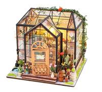 Miniature House Kit - Wooden Greenhouse Model | DIY Dollshouse with Furniture, Tools & Glue | Handmade Tiny House Craft Kit for Adults & Teens | Perfect for Home Decor, Birthday, Gift, Hobby Projects