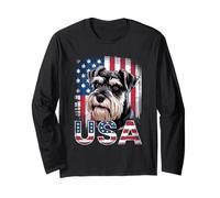 Miniature Schnauzer USA - Bandiera americana patriottica invecchiata Maglia a Manica