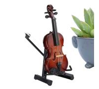 Miniature Violin, Mini Violin Figurine, Collectible Wooden Model with Stand Display, Handcrafted Instrument Desk Ornament for Living Room, and Home Décor, Vintage Style Brown