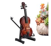 Miniature Violin, Mini Violin Figurine, Wooden Model Accessory, Includes Stand Display, Collectible Desk Ornament, Brown 1 Piece, for Living Room, Study Rooms, Home Décor