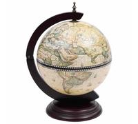 Minibar da Tavola a Globo in Eucalipto Verde e Marrone 38 x 33 x 48 cm | Legno massello eucalipto, mappe nautiche del 16° secolo, affreschi chi interni, rotazione asse nord-sud, peso netto 3,2
