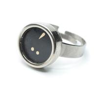 Miniblings Anello a due punti, pulsante per macchina da scrivere, colore nero, realizzato a mano, anello con motivo regolabile, taglia unica, 14 mm, metallo, vetro, carta