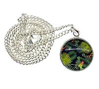Miniblings Cabochon - Collana con ciondolo a forma di foresta pluviale, realizzata a mano, 45 cm, motivo: foresta pluviale, foglie, giungla, piante, felci, argento