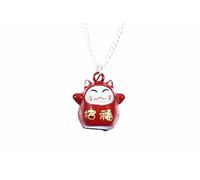 Miniblings Glückskatze Gatto Cinese Maneki-Neko Collana - Gioielli Fatto a Mano Ho Ciondolo Catena Lunghezza: 45cm - buona Fortuna 19 mm Rosso