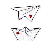 Miniblings Set di 2 Carta Carta Nave Pin Aeroplano Spilla volantino Barca Origami Cuore Bianco smaltato Aereo Nave Mare Maritim iscrizione alla Scuola - Gioielli Handmade Ho Pin Button Pins