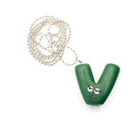 Miniblings V Barbapapa Collana 80 cm ciondolo lettera iniziale Barbamama verde - gioielli fatti a mano - catena a sfere argentata