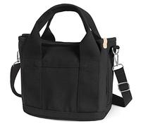 Minicoco Borsa tote in tela da donna, piccole borse e borse a tracolla, borsa a tracolla con cerniera doppia tracolla in tela per scuola, shopping, lavoro e viaggi, Nero , Tote bag size: