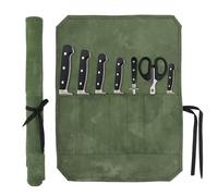 Minicoco Minicoco - Borsa arrotolabile per coltelli da chef, 7 scomparti, in tela cerata, portatile, adatta per chef, cuochi, escursionismo, campeggio (verde), Verde, Borsa arrotolabile per coltelli