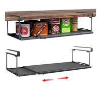 Minicoco Scaffale portaoggetti espandibile sotto mensola, salvaspazio, da appendere, per armadietti da cucina, armadio, libreria, camera da letto, bagno (nero)