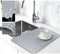 Minicoco, Tappetino scolapiatti in silicone, antiscivolo, anti-fuoriuscite, resistente al calore, pieghevole, per bancone della cucina e lavello (grigio, 40 x 31 cm)