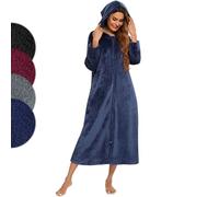 Minicoco Vestaglia da Donna in Pile con Cerniera, Accappatoio con Cappuccio Super Morbido e Soffice, Accappatoio da Donna in Flanella Spessa, Casacca Calda e Soffice con Tasche, blu navy, XXL