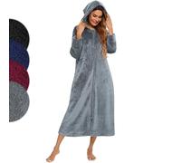 Minicoco Vestaglia da Donna in Pile con Cerniera, Accappatoio con Cappuccio Super Morbido e Soffice, Accappatoio da Donna in Flanella Spessa e Calda con Tasche, Grigio scuro, M