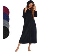 Minicoco Vestaglia da Donna in Pile con Cerniera, Accappatoio con Cappuccio Super Morbido e Soffice, Casacca da Donna in Flanella Spessa e Calda con Tasche, Nero , L