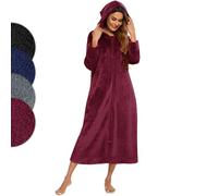 Minicoco Vestaglia da Donna in Pile con Cerniera, Accappatoio con Cappuccio Super Morbido e Soffice, Casacca da Donna in Flanella Spessa e Calda con Tasche, Borgogna, M