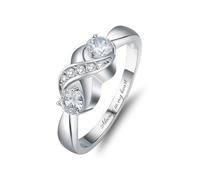 Minicremation Anello per cremazione per ceneri personalizzato Infinity anelli da donna con 2 pietre rotonde simulate con incisione personalizzata, Acciaio inossidabile, Zirconia cubica