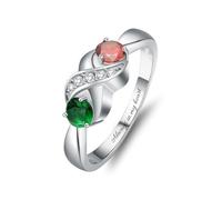 Minicremation Anello per cremazione per ceneri personalizzato Infinity anelli da donna con 2 pietre rotonde simulate con incisione personalizzata, Acciaio inossidabile, Zirconia cubica