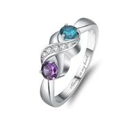 Minicremation Anello per cremazione per ceneri personalizzato Infinity anelli da donna con 2 pietre rotonde simulate con incisione personalizzata, Acciaio inossidabile, Zirconia cubica