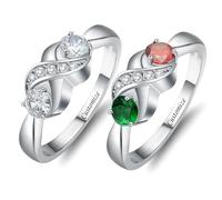 Minicremation Anello per cremazione per ceneri personalizzato Infinity anelli da donna con 2 pietre rotonde simulate con incisione personalizzata, Acciaio inossidabile, Zirconia cubica