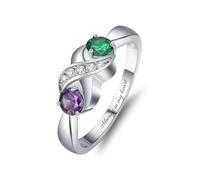 Minicremation Anello per cremazione per ceneri personalizzato Infinity anelli da donna con 2 pietre rotonde simulate con incisione personalizzata, Acciaio inossidabile, Zirconia cubica