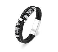 Minicremation Braccialetto vichingo con urna funeraria a forma di martello di Thor, per ceneri da uomo, in vera pelle intrecciata, regalo commemorativo umano, 24cm/9.44", Acciaio inossidabile, Nessuna