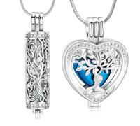 Minicremation Collana cilindrica per ceneri con albero della vita, per donne e uomini, con ciondolo a forma di cuore in cristallo, per ceneri, funerale, commemorativo, 2 pezzi