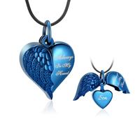 Minicremation Collana commemorativa con ciondolo a forma di cuore in acciaio inox con ali d'angelo apribile e ciondolo con monogramma "Always in My Heart", Acciaio inossidabile, Nessuna pietra