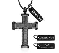 Minicremation Collana con ciondolo a forma di croce per ceneri di cremazione e fune, gioiello commemorativo, preghiera del Signore, croce ceneri, Acciaio inossidabile, Nessuna pietra preziosa
