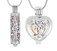 Minicremation Collana con ciondolo a forma di cuore con albero della vita, urna per ceneri di cremazione con cilindro cavo, fiala, urna commemorativa, per donne/uomini, funerale, commemorativa per