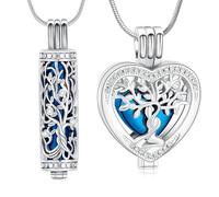 Minicremation Collana con ciondolo a forma di cuore con albero della vita, urna per ceneri di cremazione con cilindro cavo, fiala, urna commemorativa, per donne/uomini, funerale, commemorativa per
