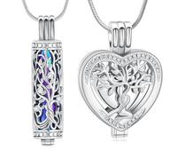 Minicremation Collana con ciondolo a forma di cuore con albero della vita, urna per ceneri di cremazione con cilindro cavo, fiala, urna commemorativa, per donne/uomini, funerale, commemorativa per