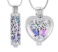 Minicremation Collana con ciondolo a forma di cuore con albero della vita, urna per ceneri di cremazione con cilindro cavo, fiala, urna commemorativa, per donne/uomini, funerale, commemorativa per