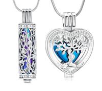 Minicremation Collana con ciondolo a forma di cuore con albero della vita, urna per ceneri di cremazione con cilindro cavo, fiala, urna commemorativa, per donne/uomini, funerale, commemorativa per