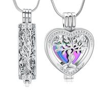 Minicremation Collana con ciondolo a forma di cuore con albero della vita, urna per ceneri di cremazione con cilindro cavo, fiala, urna commemorativa, per donne/uomini, funerale, commemorativa per