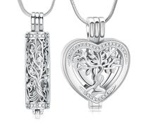 Minicremation Collana con ciondolo a forma di cuore con albero della vita, urna per ceneri di cremazione con cilindro cavo, fiala, urna commemorativa, per donne/uomini, funerale, commemorativa per