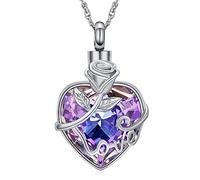 Minicremation Collana con ciondolo a forma di cuore per ceneri, con rosa e fiore di nascita, per ceneri, ricordo, gioiello da donna, 22 pulgadas, Acciaio inossidabile, Non è una pietra preziosa