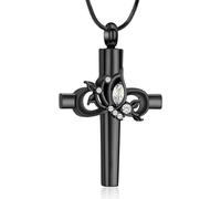 Minicremation Collana con ciondolo a forma di farfalla e croce, in acciaio inox, con pietra portafortuna e cenere, gioiello per cremazione, per donne per ceneri umane, regalo commemorativo, Acciaio