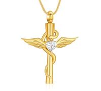 Minicremation Collana con ciondolo a forma di serpente con ciondolo a forma di cuore con ali d'angelo, gioiello da donna per ceneri umane, regalo commemorativo, Acciaio inossidabile, Nessuna pietra