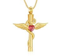 Minicremation Collana con ciondolo a forma di serpente con ciondolo a forma di cuore con ali d'angelo, gioiello da donna per ceneri umane, regalo commemorativo, Acciaio inossidabile, Nessuna pietra