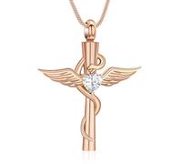 Minicremation Collana con ciondolo a forma di serpente con ciondolo a forma di cuore con ali d'angelo, gioiello da donna per ceneri umane, regalo commemorativo, Acciaio inossidabile, Nessuna pietra